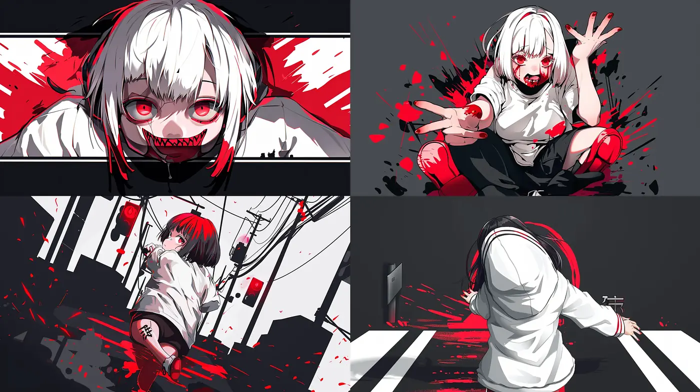 Stark Contrast and Dynamic Anime Style Illustration - Midjourney sref style