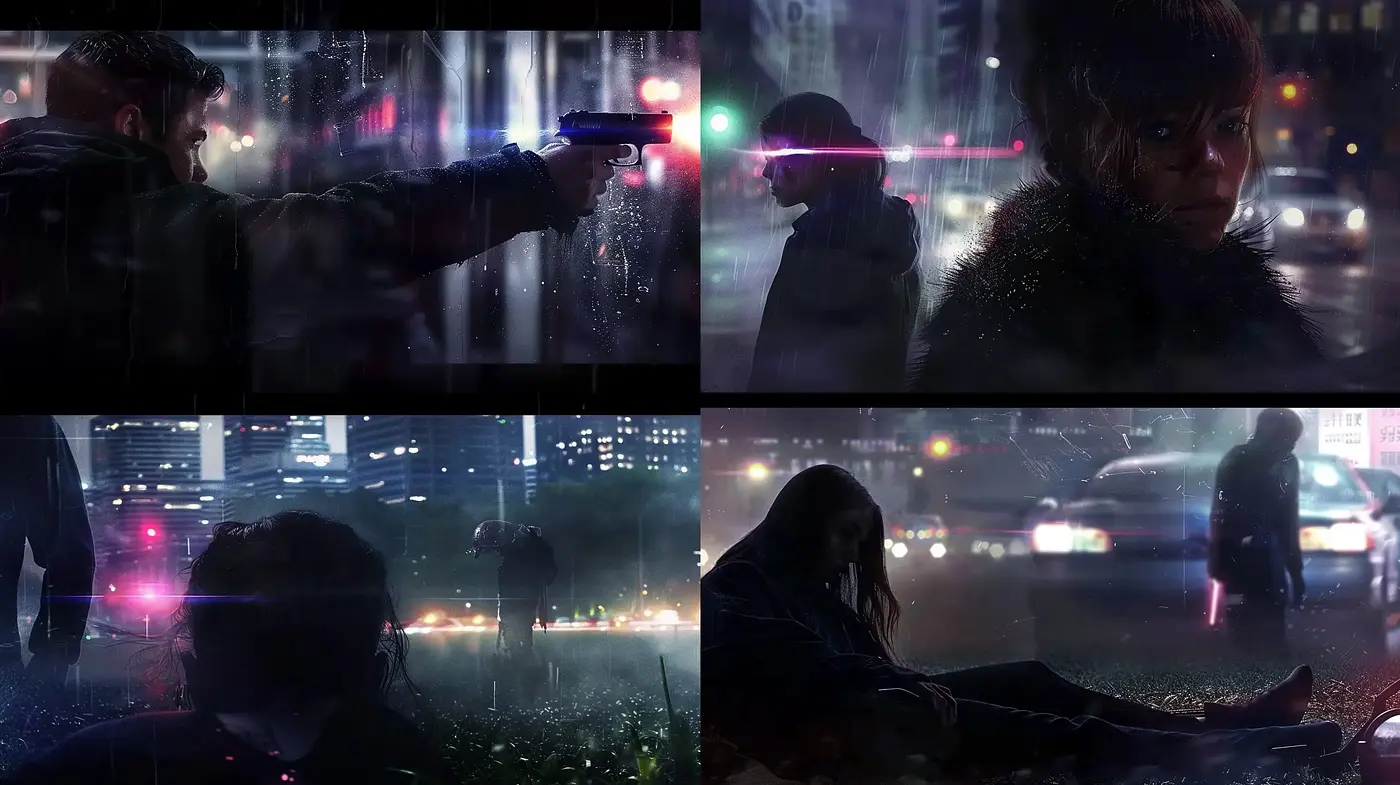 Nocturnal Chromatic Abstraction in a Rain-Soaked Metropolis - Midjourney sref style