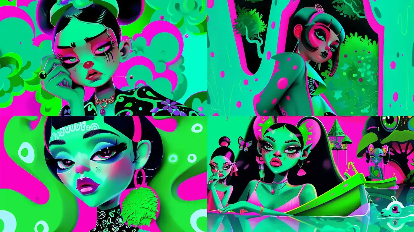 Vividly Stylized Illustrations with Eclectic Elements - Midjourney sref style