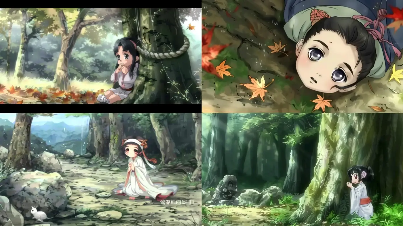 Enchanted Forests and Whimsical Anime Characters: A Study in Earthy Tones and Detailed Nature Backdrops - Midjourney sref style