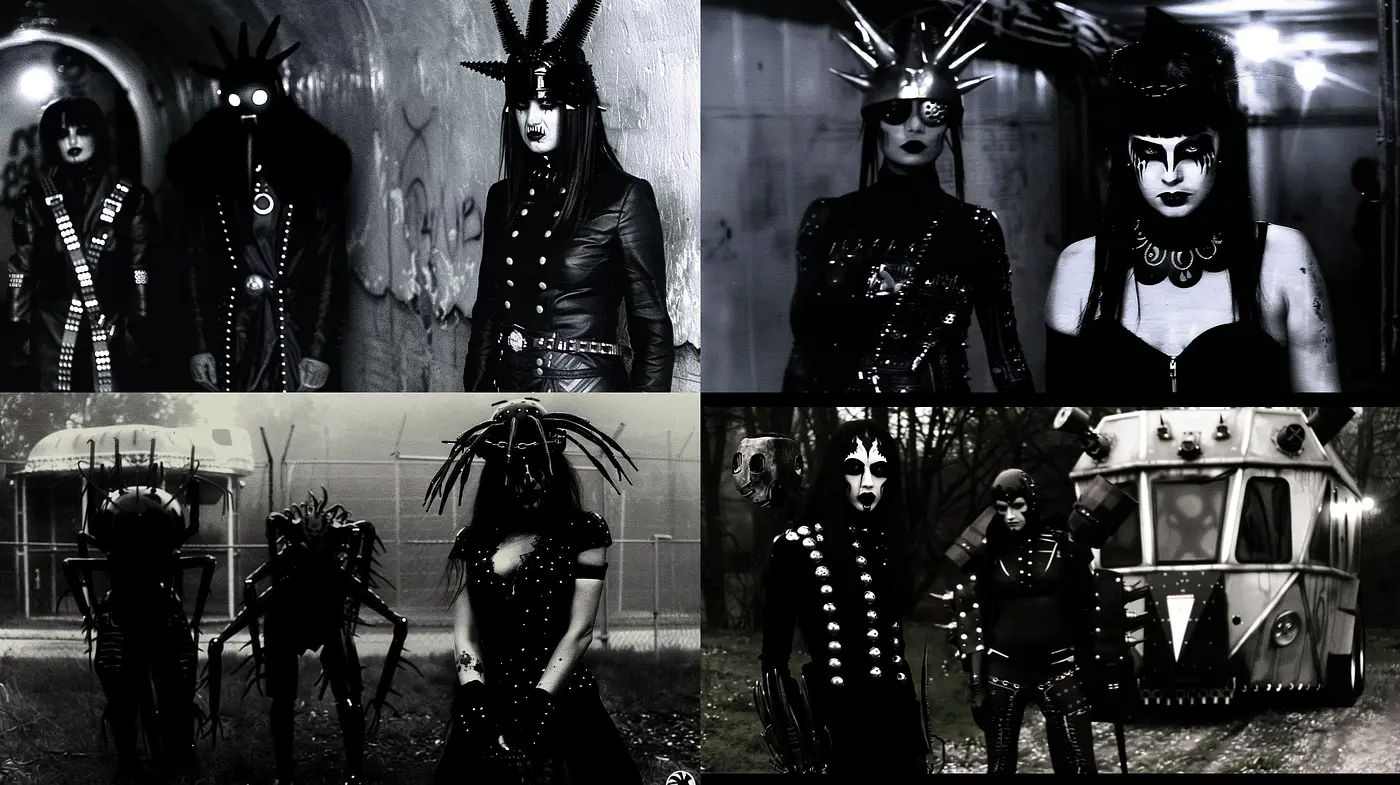 Monochromatic Punk Gothic Fusion with Surreal Overtones - Midjourney sref style