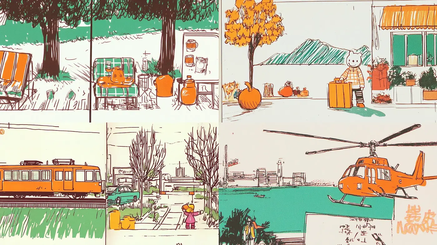 Autumnal Hues with Graphic Novel Linearity and Retro Vibe - Midjourney sref style