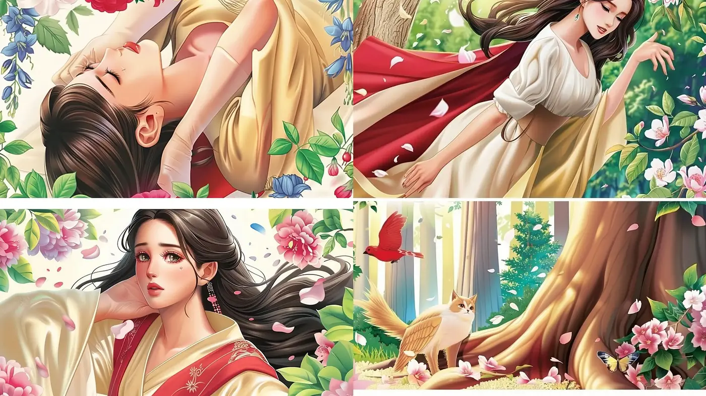 Enchanted Springtime Serenity: A Consistent Ode to Florals and Femininity - Midjourney sref style
