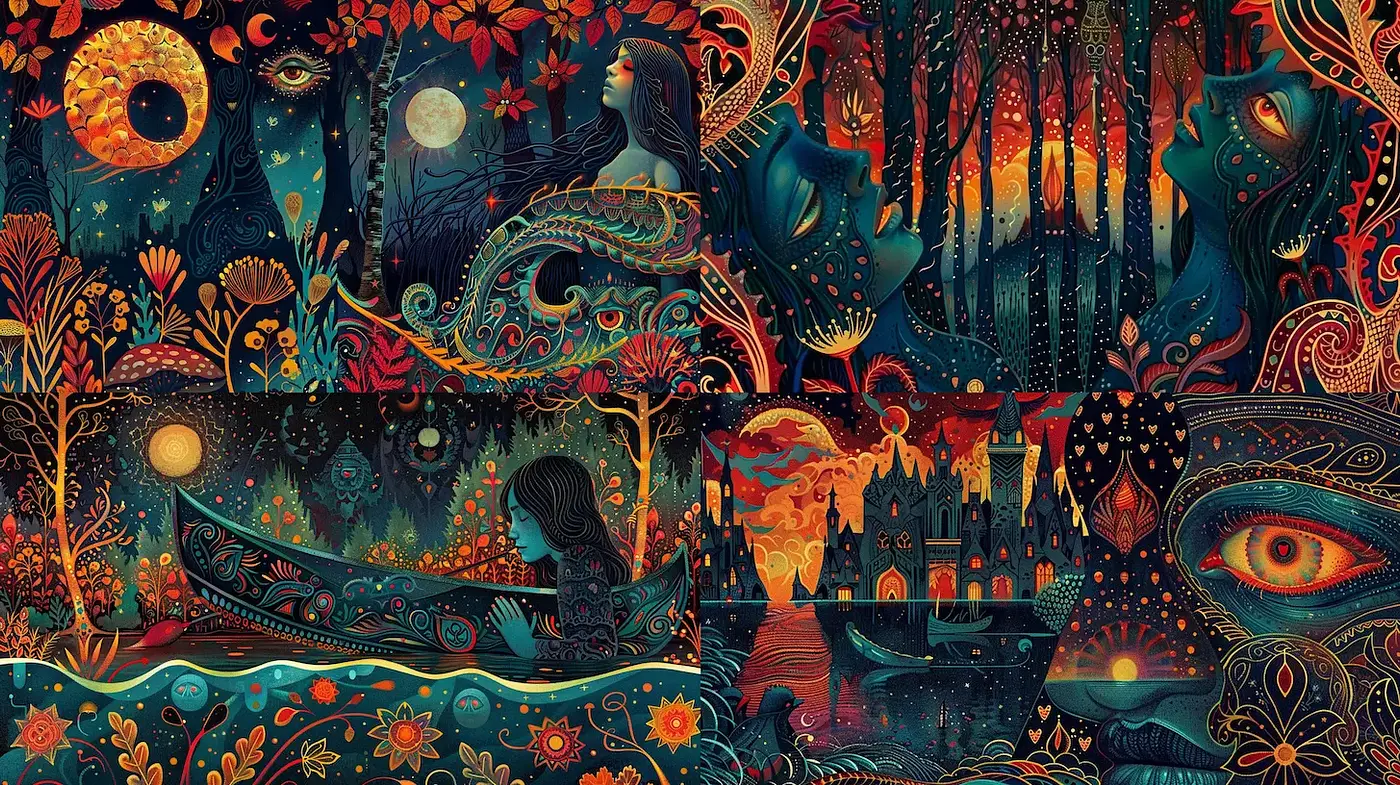 Enchanting and Whimsical Vividly Textured Art with Mystical Undertones - Midjourney sref style