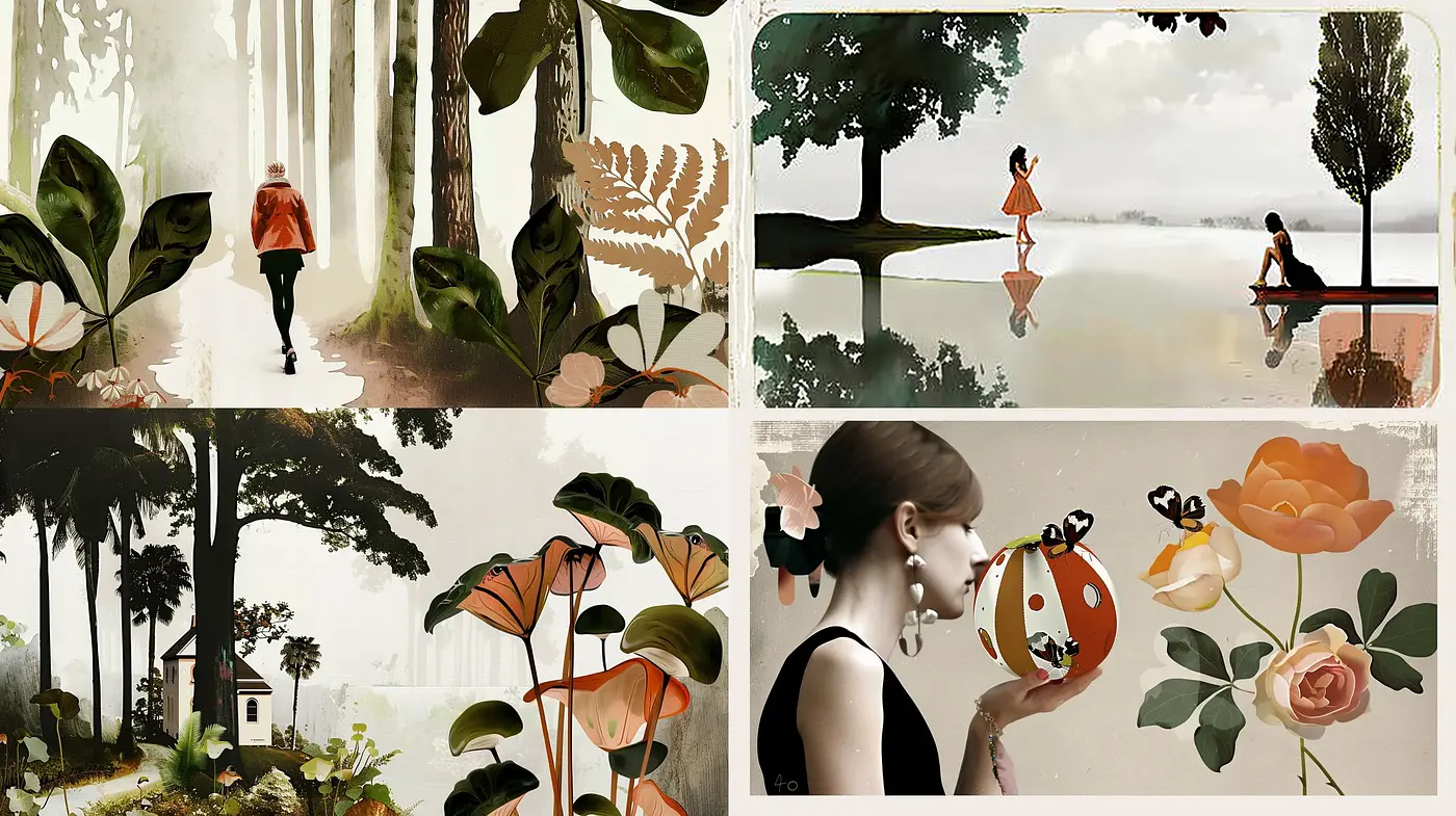 Serene Contemplative Botanicals in Muted Earth Tones - Midjourney sref style