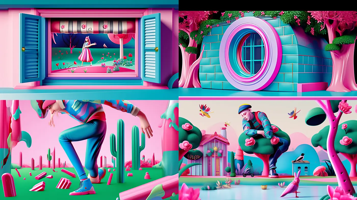 Surrealistic Candy-Colored Dreamscape with a Whimsical Edge - Midjourney sref style