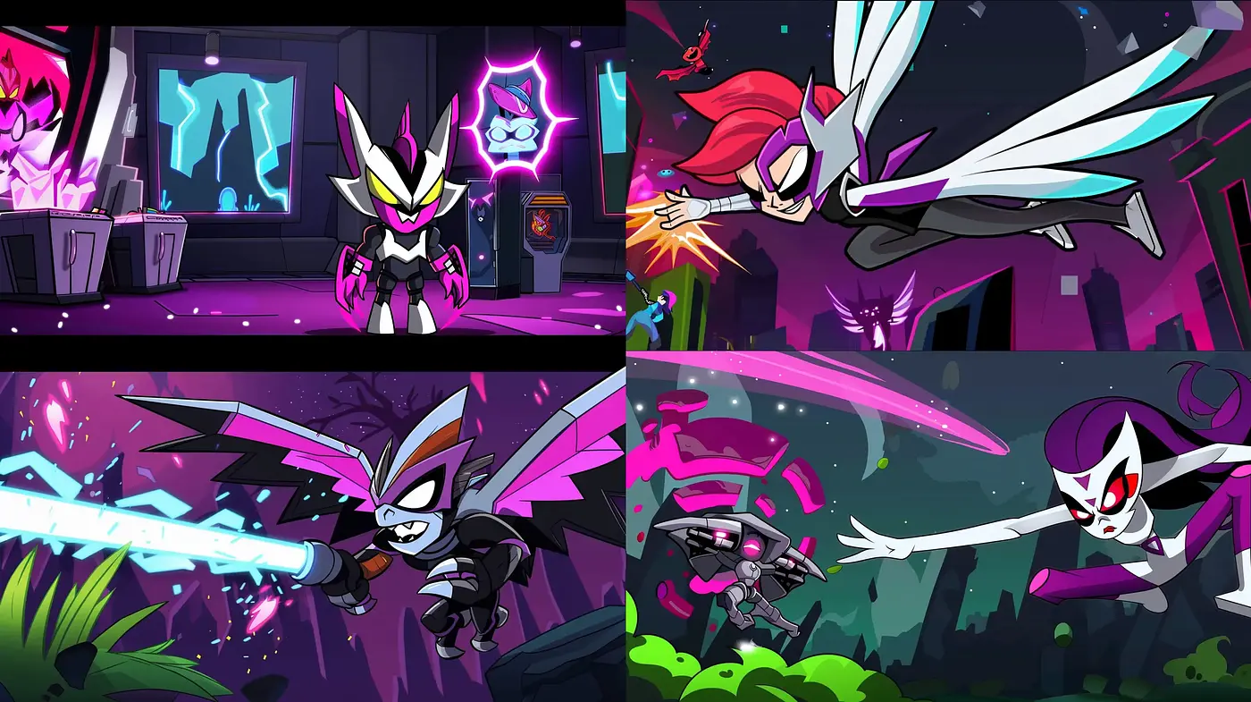 Energetic Chromatic Fusion in Stylized Action Animation - Midjourney sref style