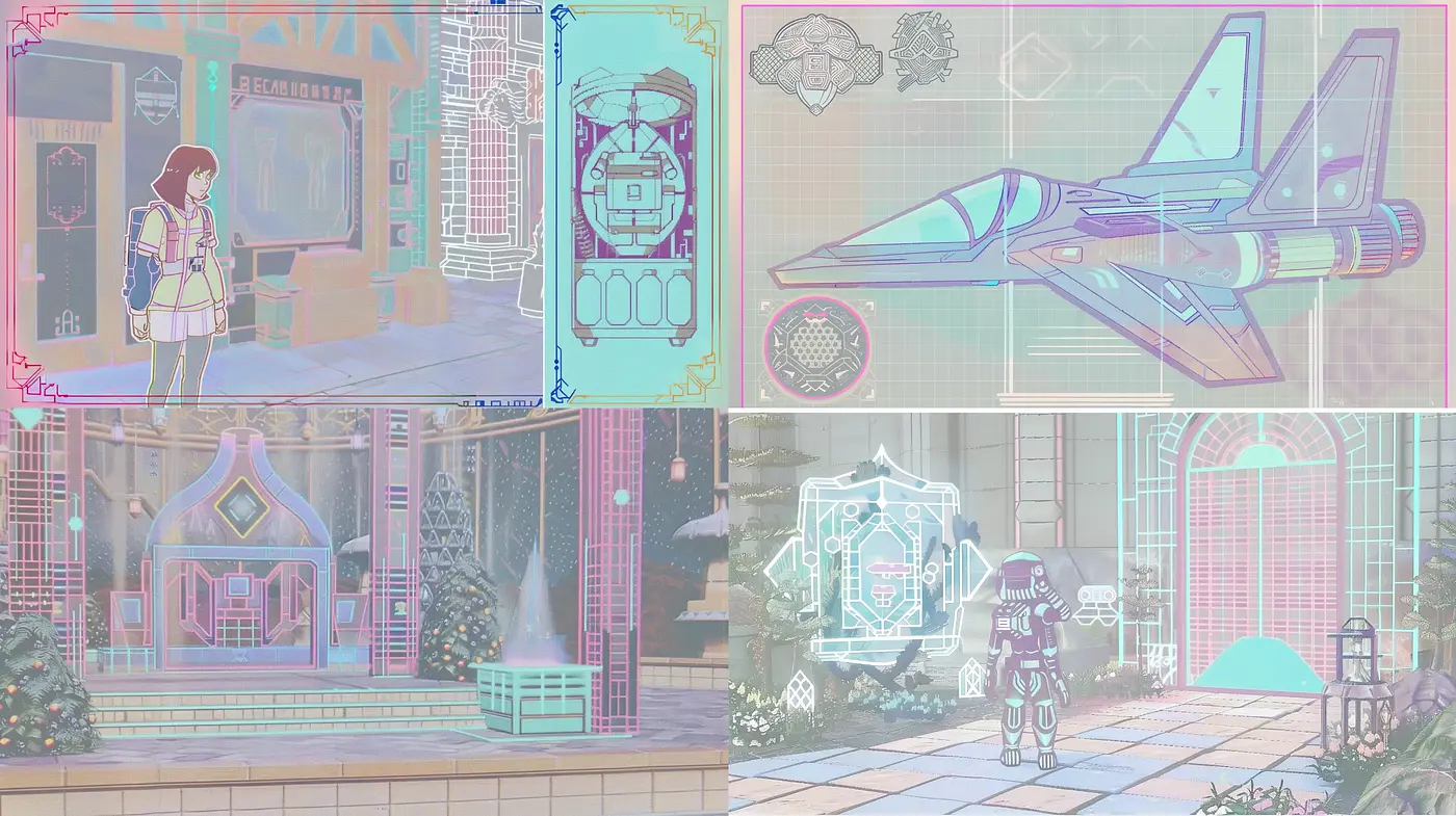 Futuristic Pastel Dreamscape with Sketch-like Cyberpunk Overtones - Midjourney sref style