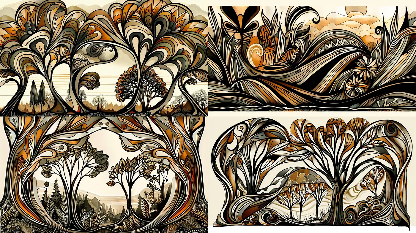 Stylized Botanical Illustration with Art Nouveau and Graphic Novel Influences - Midjourney sref style