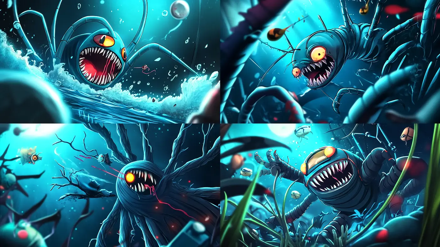 Luminous Aquatic Fantasia: A Consistent Dive into Surreal Underwater Nightmares - Midjourney sref style