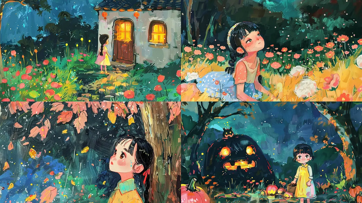 Whimsical Storybook Reverie: A Nostalgic Journey through Enchanted Brushstrokes - Midjourney sref style