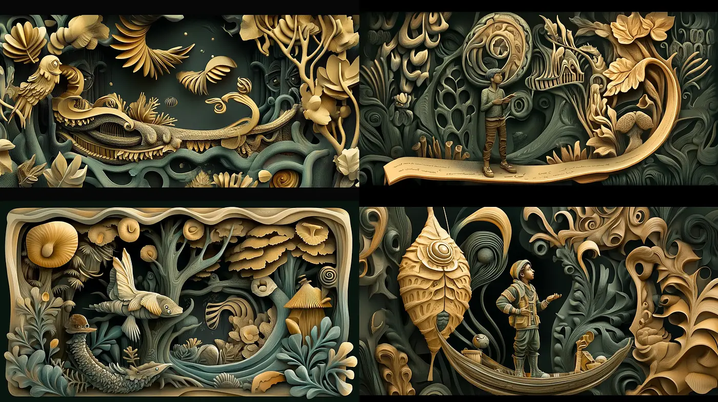 Enigmatic Oceanic Carvings with Surreal Overtones - Midjourney sref style