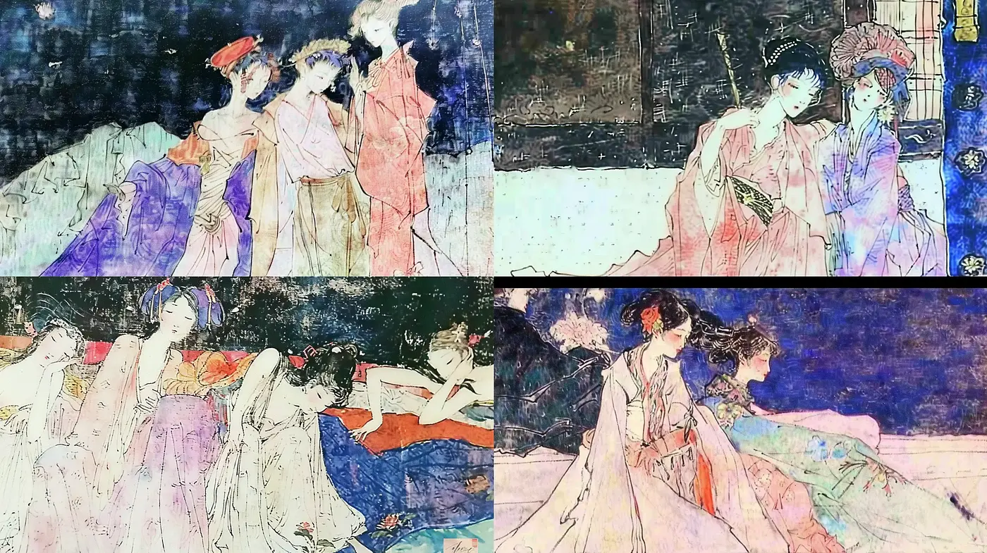 Ethereal Edo Elegance: A Fusion of Ukiyo-e Artistry and Modern Textural Intricacies - Midjourney sref style
