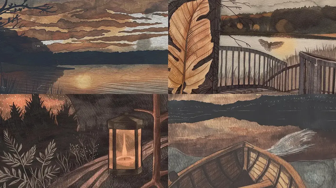 Ethereal Twilight Hues in Textured Landscape Vignettes - Midjourney sref style