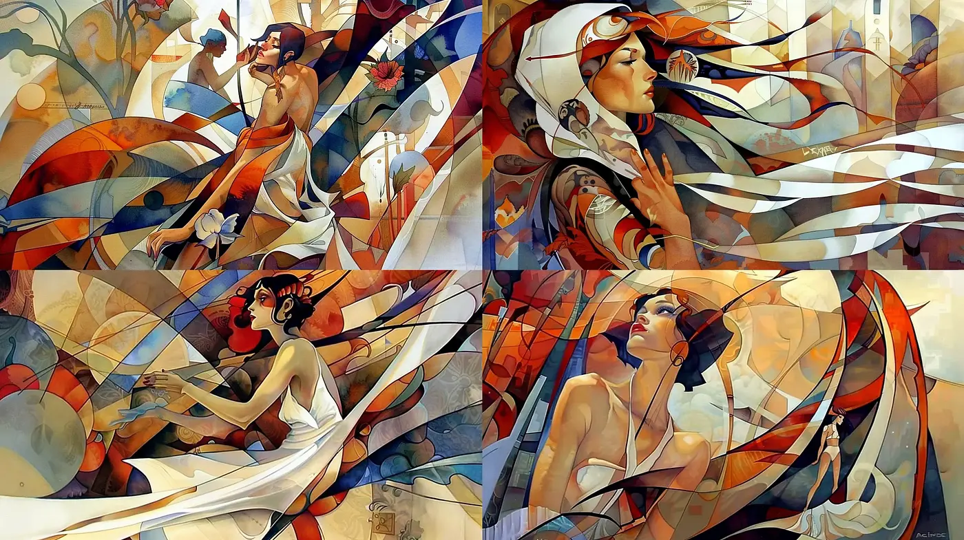 Ethereal Cubist Reverie: A Harmonic Confluence of Geometric Patterns and Soft Hues - Midjourney sref style