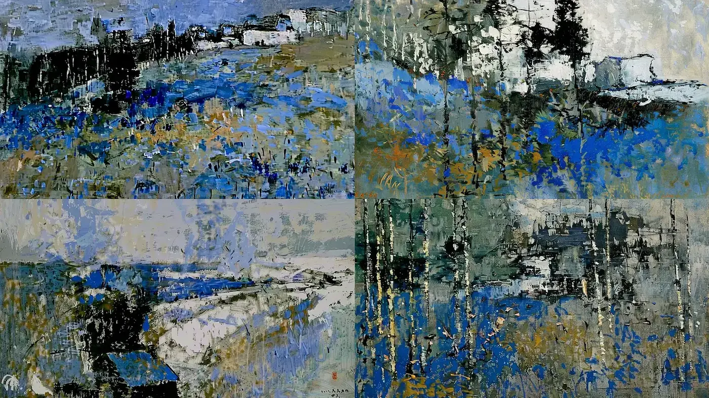 Expressionistic Landscapes with a Harmonious Blue Palette - Midjourney sref style
