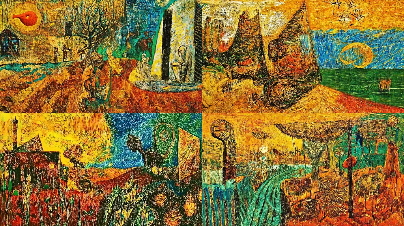 Abstract Textural Symphony in Oranges and Blues - Midjourney sref style