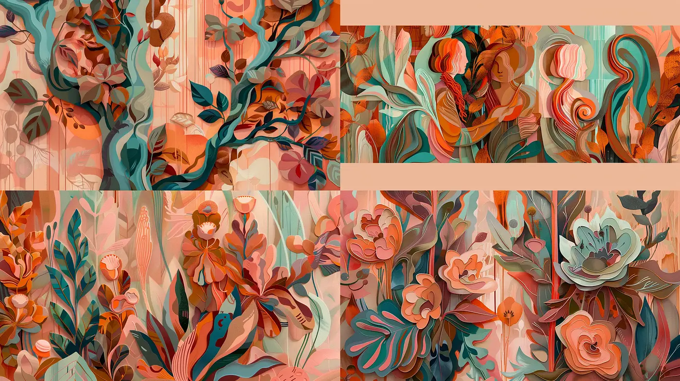 Botanical Symphony of Swirling Colors and Stylized Textures - Midjourney sref style
