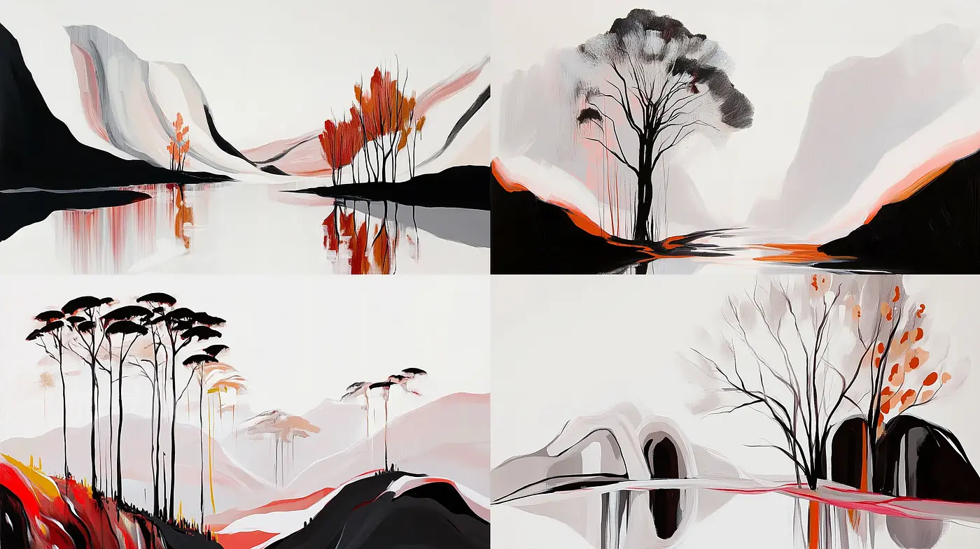 Contemporary Serenity: A Harmonization of Monochrome and Vivid Accents - Midjourney sref style