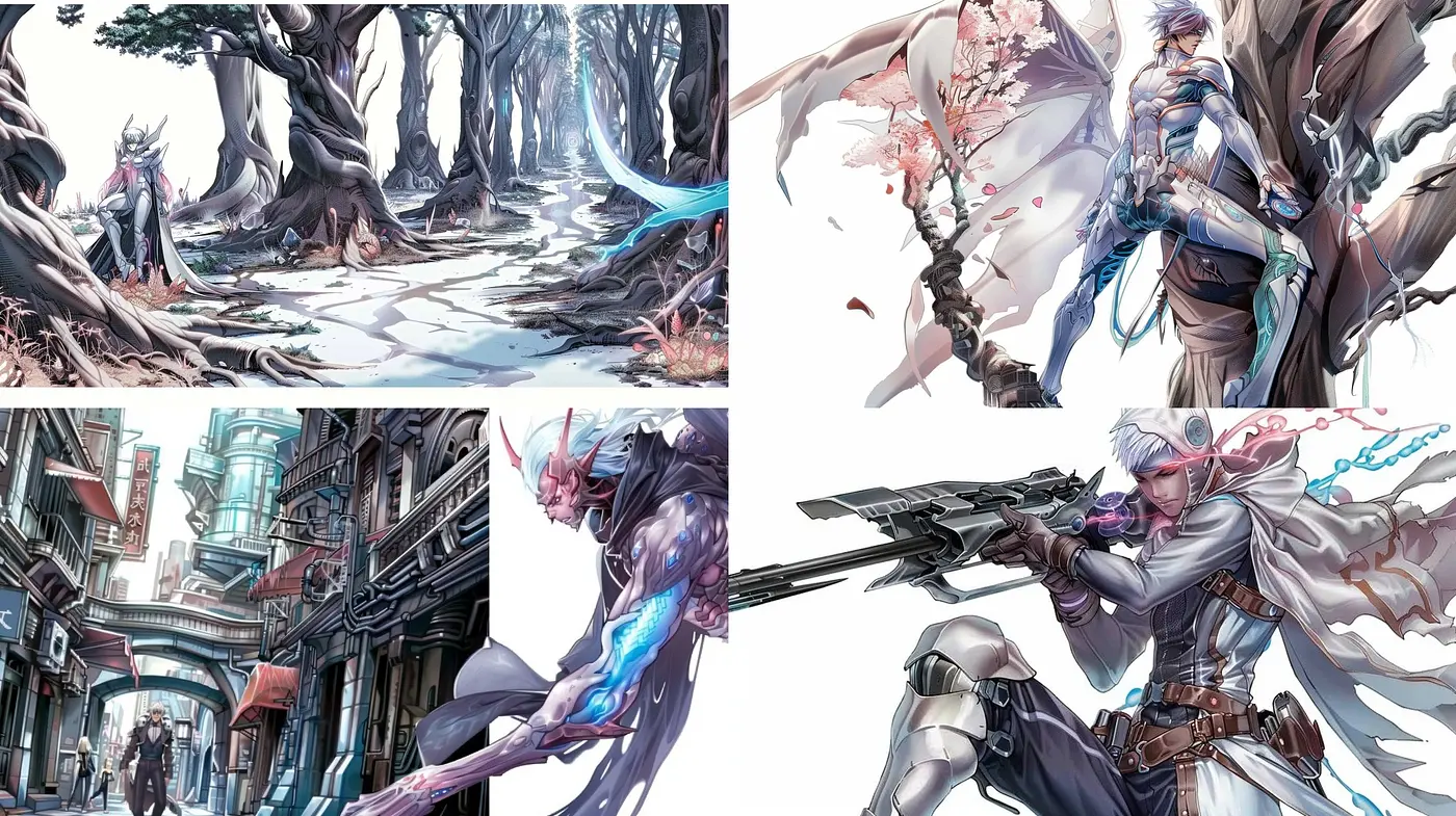 Ethereal Fantasy Fusion: A Dance of Vivid Hues and Dynamic Forms - Midjourney sref style