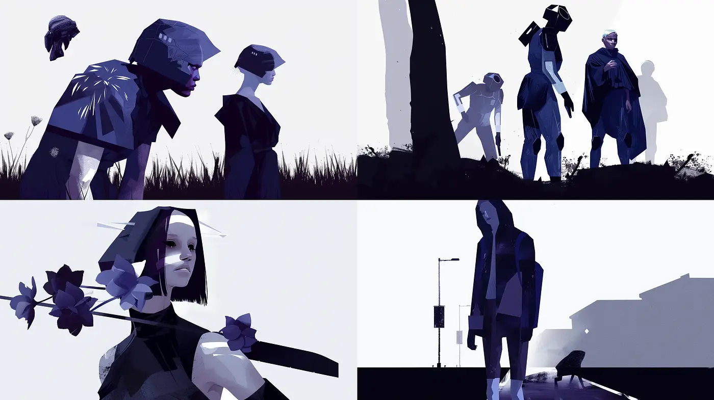 Silhouetted Polygonal Dreamscape with Ethereal Twilight Tones - Midjourney sref style