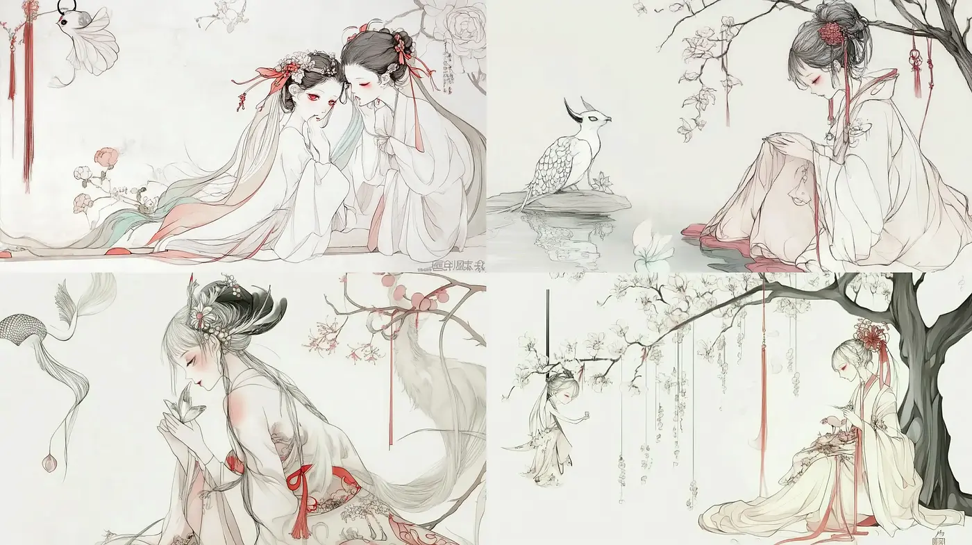 Ethereal Elegance in Monochromatic Ink Wash - Midjourney sref style