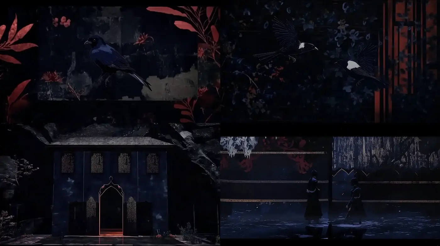 Enigmatic Nocturnal Elegance in a Dark Palette - Midjourney sref style