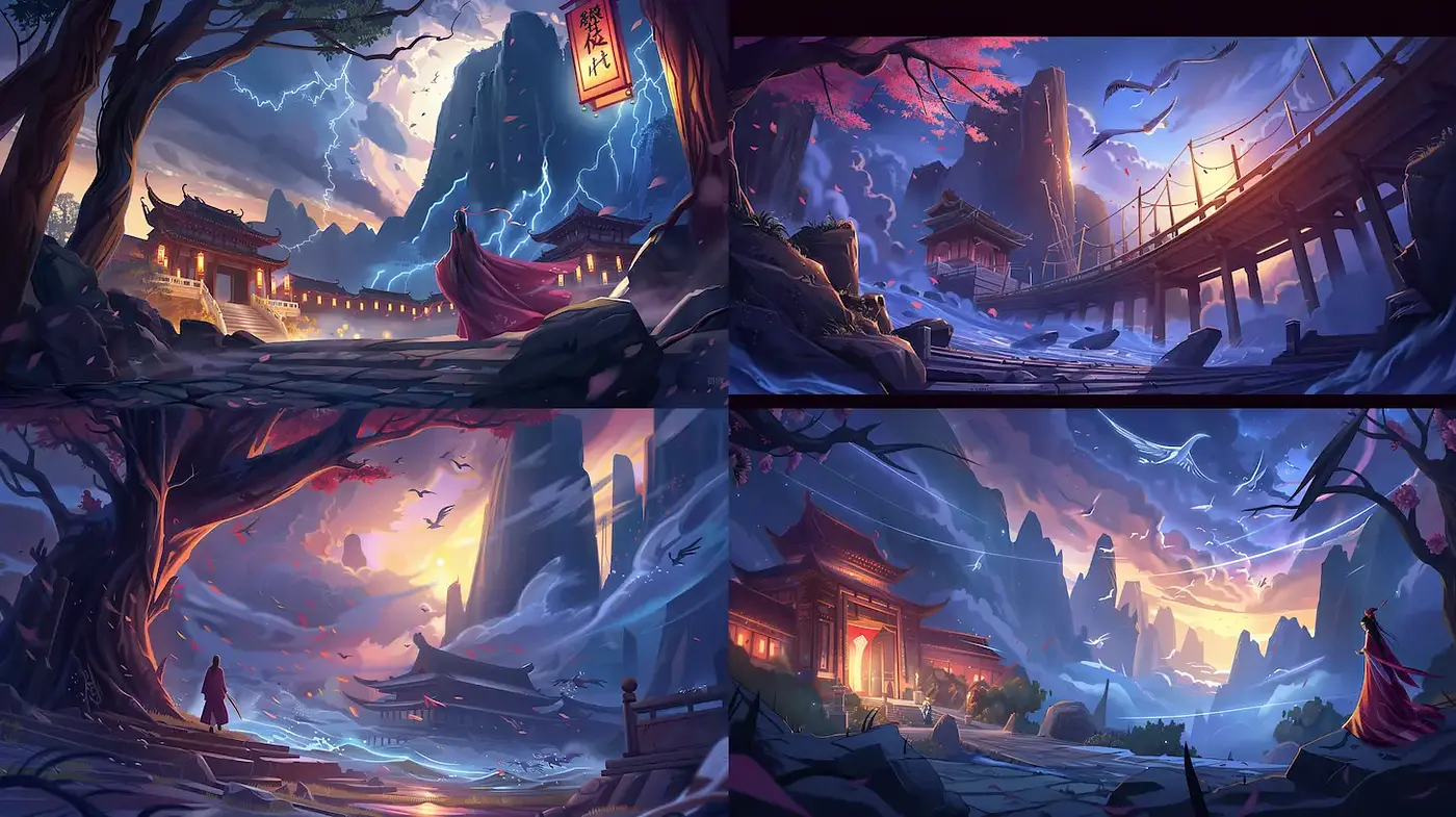 Mystical Landscapes with Dramatic Elements and Ethereal Aesthetics - Midjourney sref style