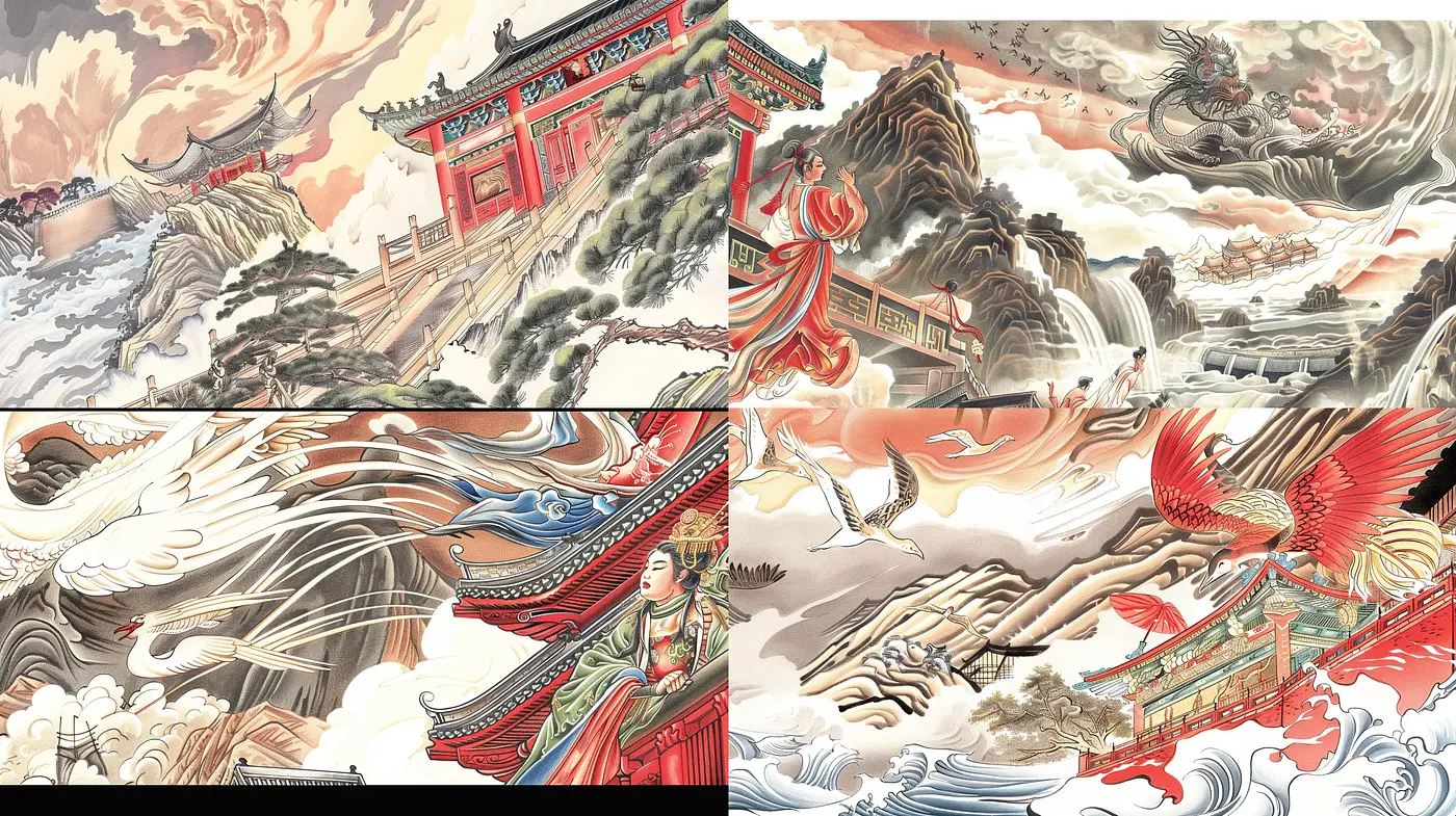 Ethereal Mythological Elegance: A Fusion of Eastern Artistry - Midjourney sref style
