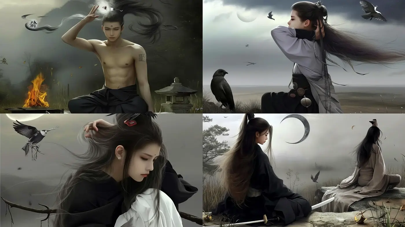 Mystical Melancholy in Monochromatic Shades - Midjourney sref style