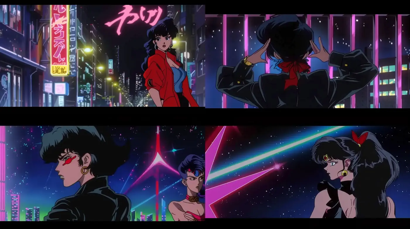 Neon-Noir Anime Style Synthesis with Consistent Cyberpunk Aesthetics - Midjourney sref style