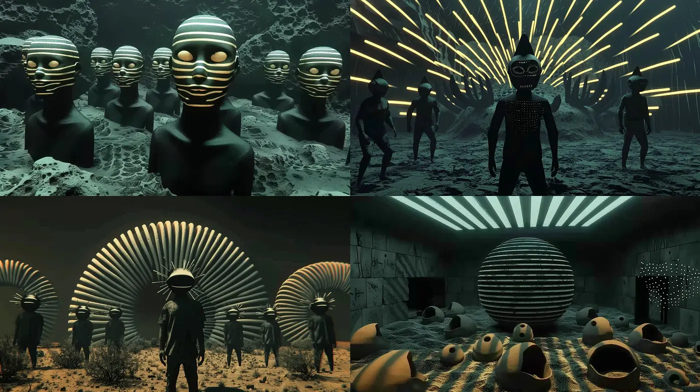 Surreal Dystopian Visions: A Harmony of Sepia and Shadow - Midjourney sref style