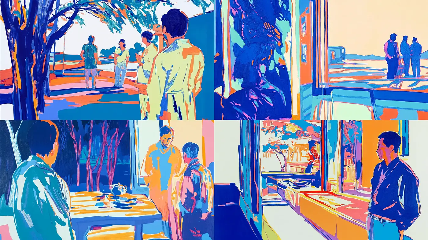 Energetic Chromatic Abstraction in Figurative Narratives - Midjourney sref style