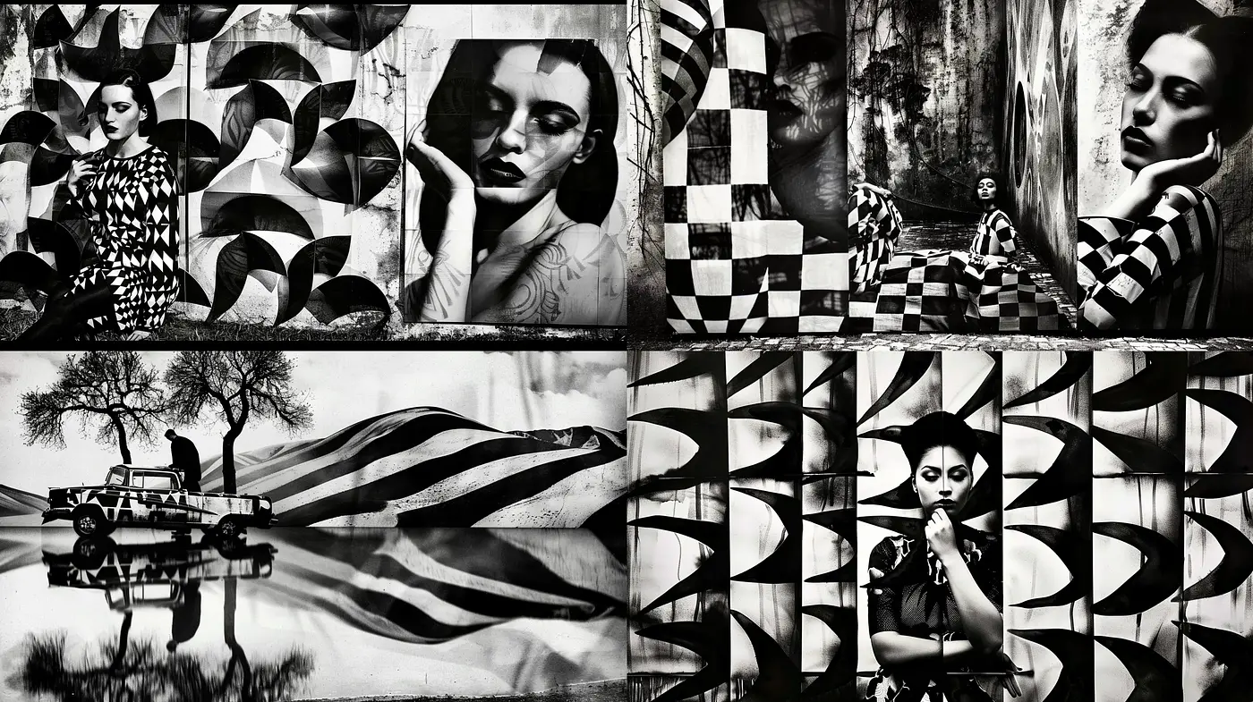 Monochromatic Illusionary Essence with Surreal Overtones - Midjourney sref style