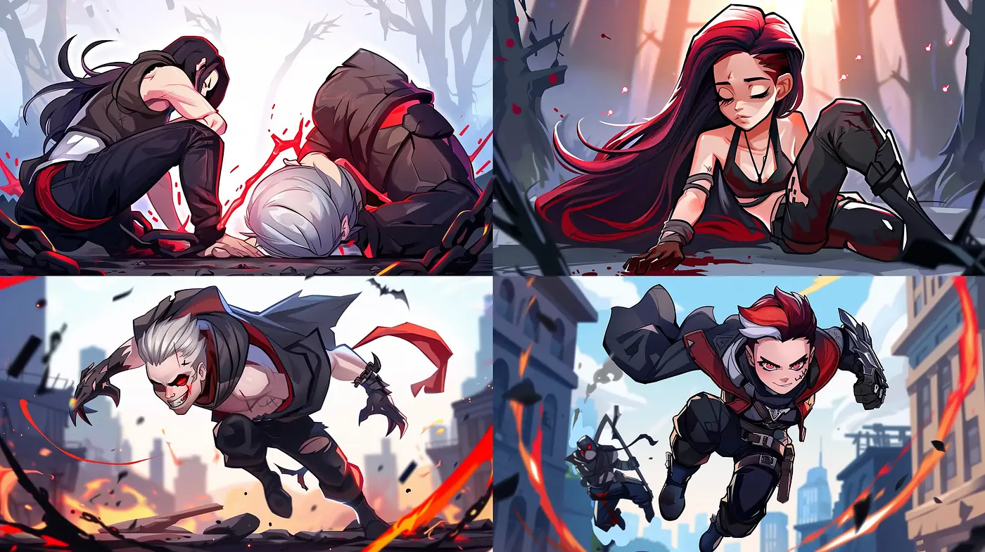 Dynamic Comic Book Elegance with Vibrant Crimson Highlights - Midjourney sref style