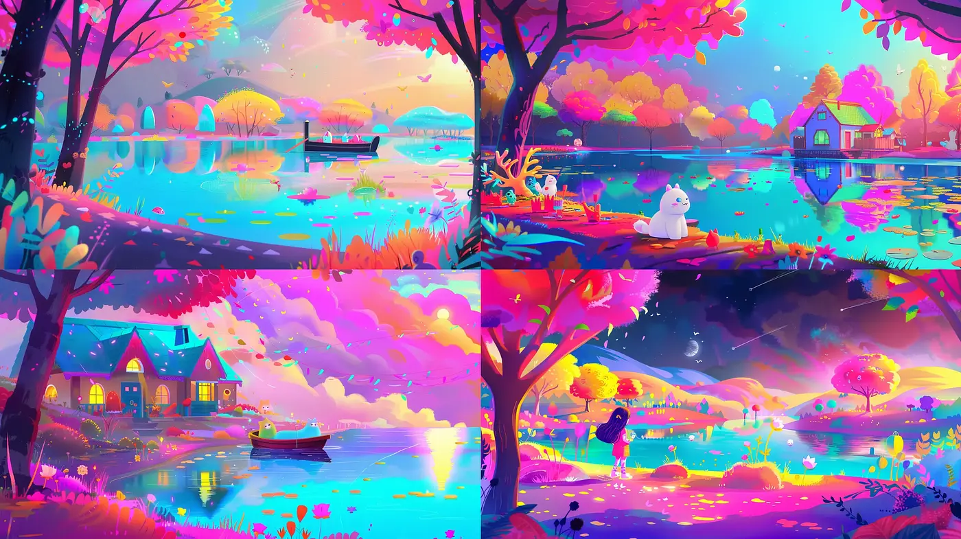 Dreamlike Pastel Panorama: A Harmony of Surreal Skies and Whimsical Waterscapes - Midjourney sref style