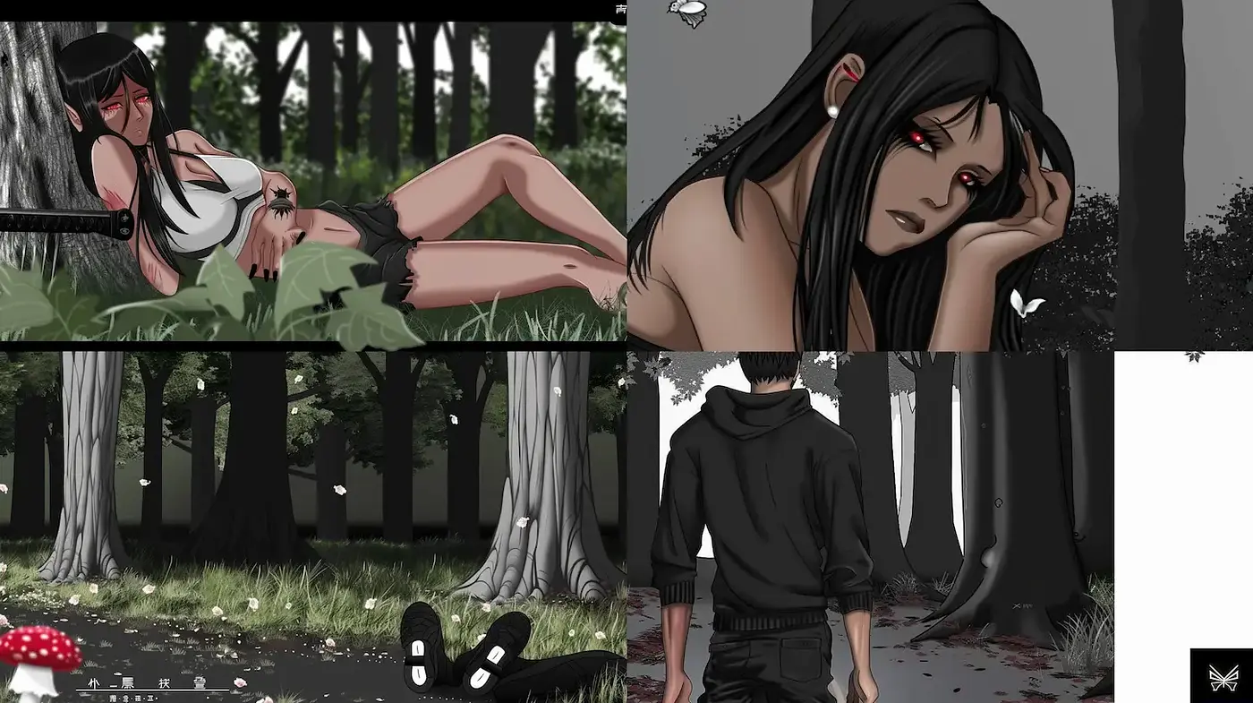 Dark Thematic Exploration with Anime Aesthetic - Midjourney sref style
