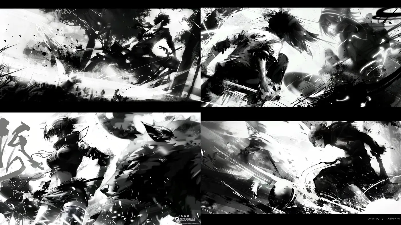 Monochromatic Symphony: A Study in Dynamic Grayscale Textures and Expressive Abstract Forms - Midjourney sref style