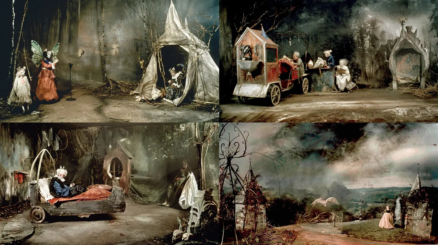 Whimsical Storybook Narratives in a Muted Historical Tapestry - Midjourney sref style