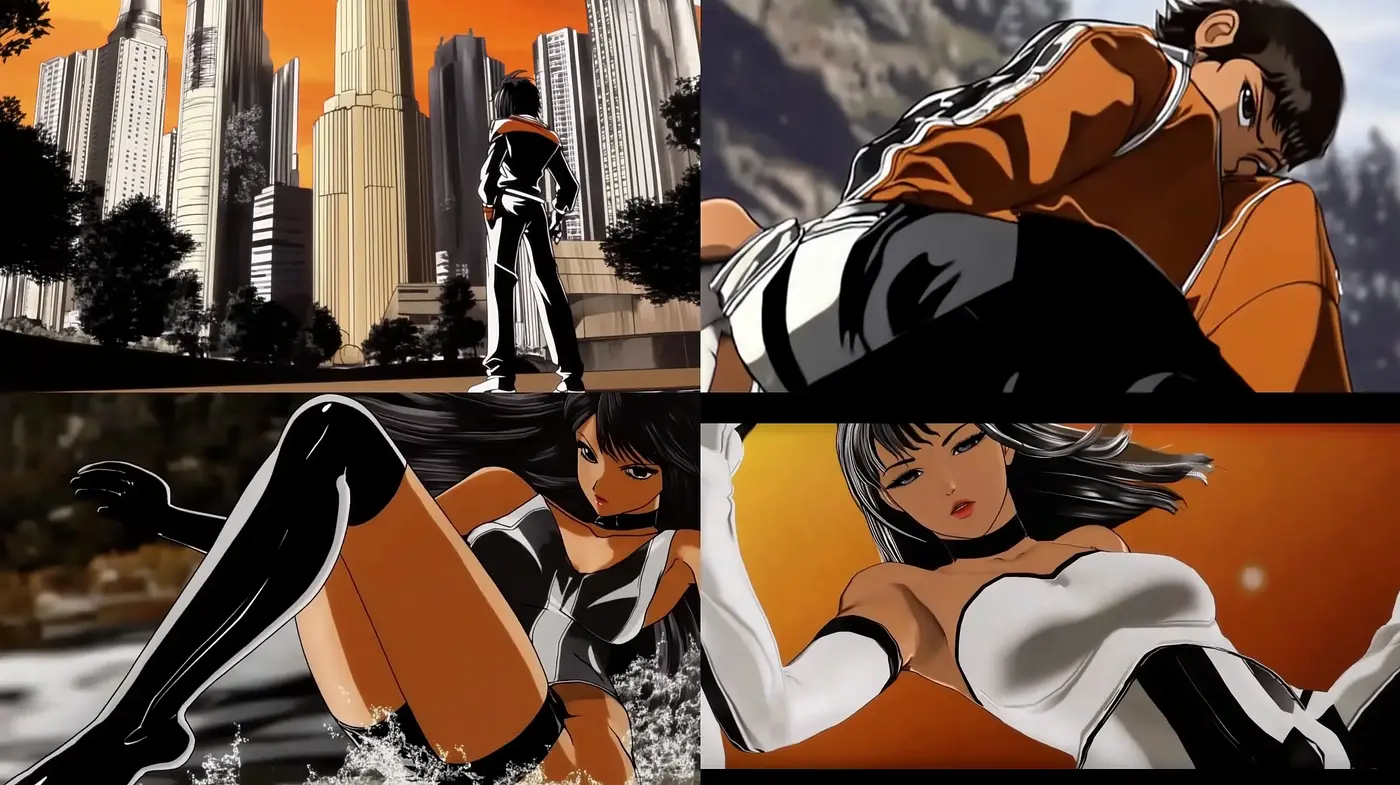 Dynamic Anime-Inspired Illustrations with Sharp Contrast and Energetic Poses - Midjourney sref style