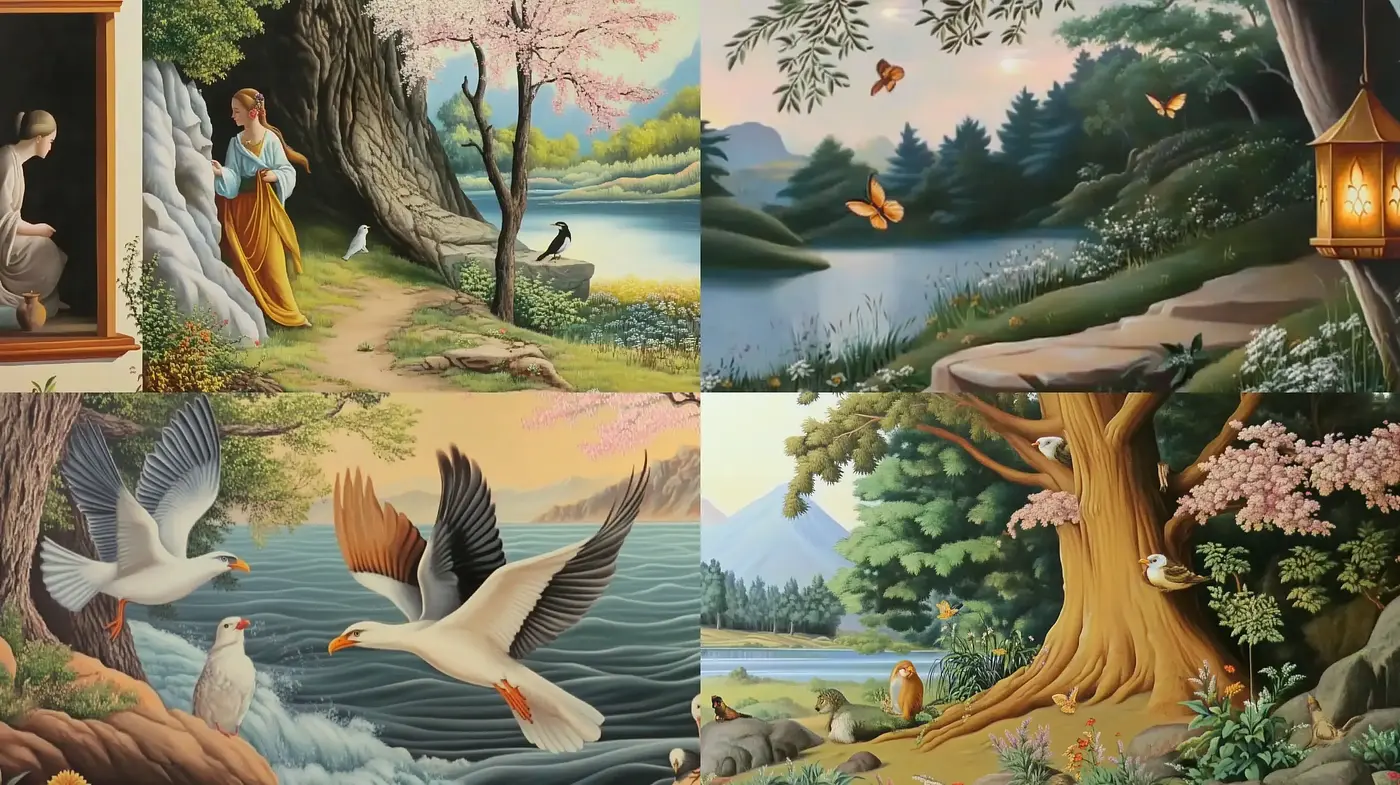 Serene Nature's Embrace with Pastoral and Romantic Undertones - Midjourney sref style