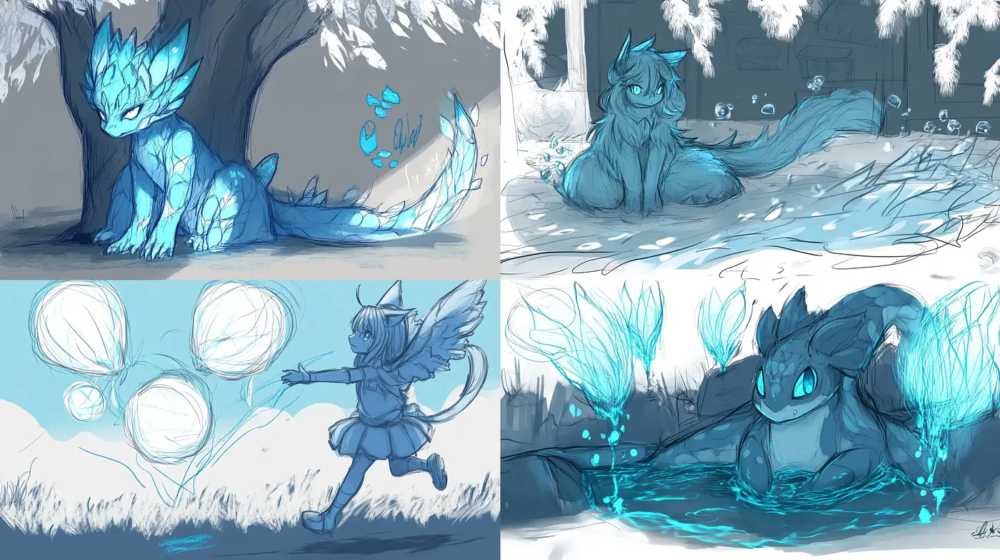 Ethereal Monochrome Fantasy Sketches - Midjourney sref style