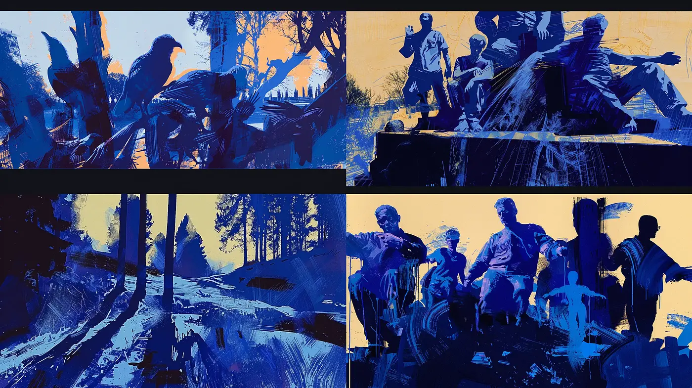 Cerulean Dreamscape: An Evocative Fusion of Abstract Expressionism and Graphic Novel Aesthetics - Midjourney sref style