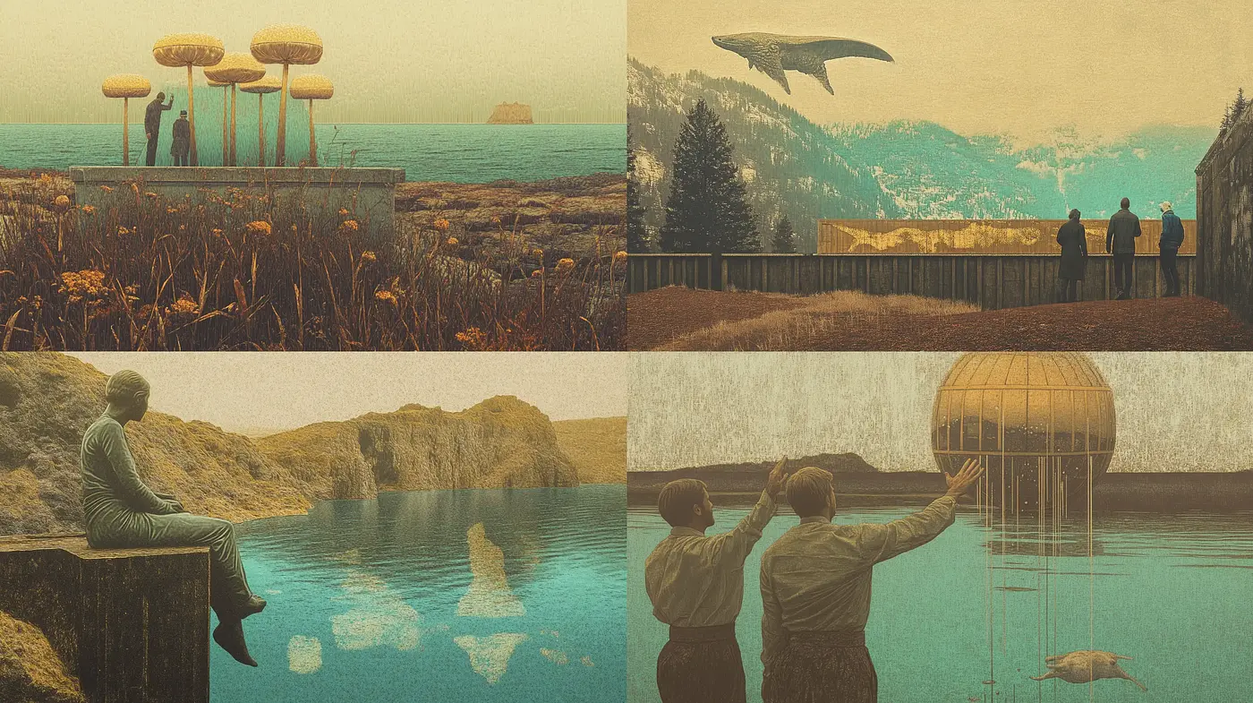 Ethereal Surrealism with Vintage Sepia Tones - Midjourney sref style
