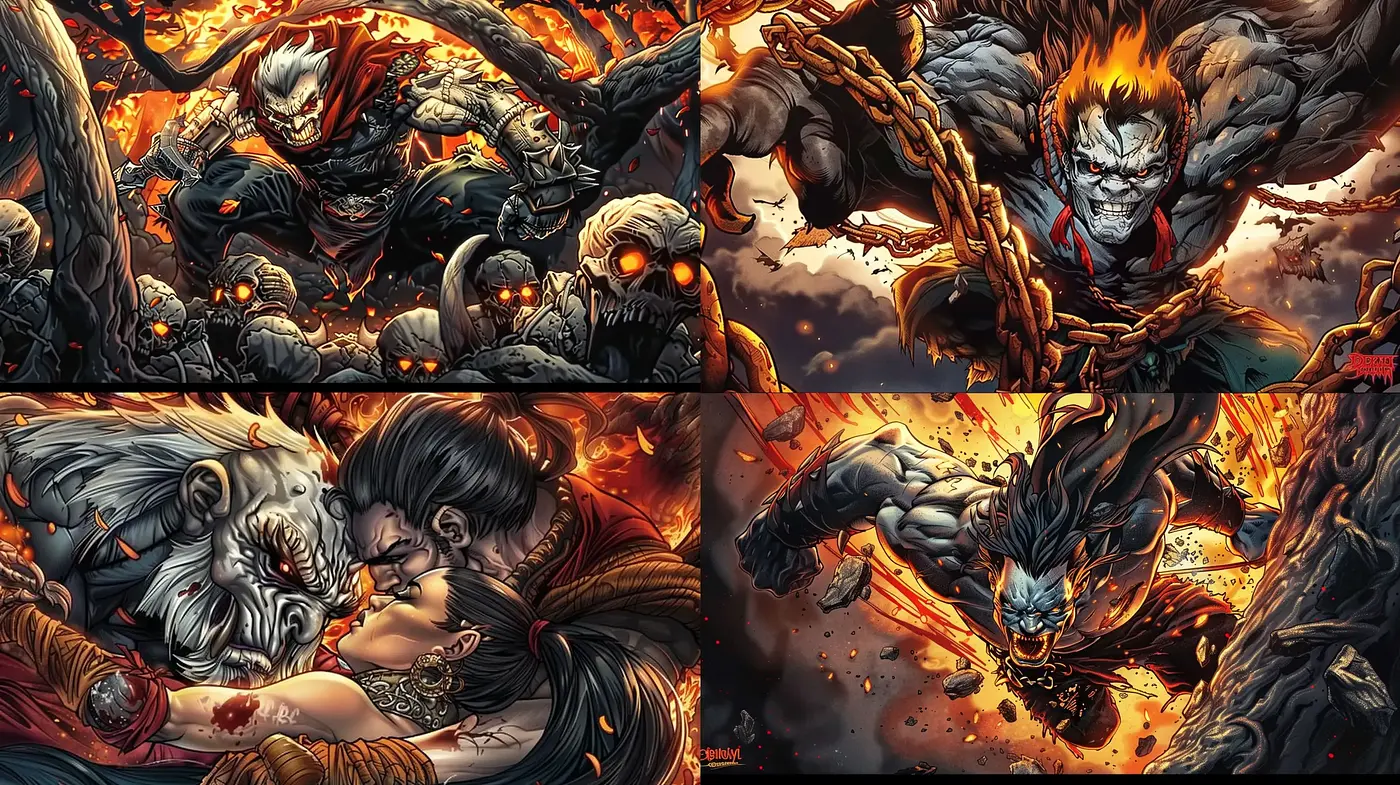 Dramatic Dynamic Comics-Inspired Fiery Illustrations - Midjourney sref style