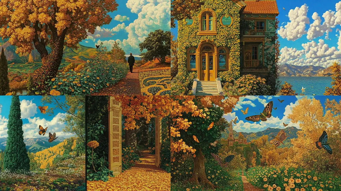 Autumnal Euphoria in Vivid Hues: A Nostalgic Homage to Natural Splendor - Midjourney sref style