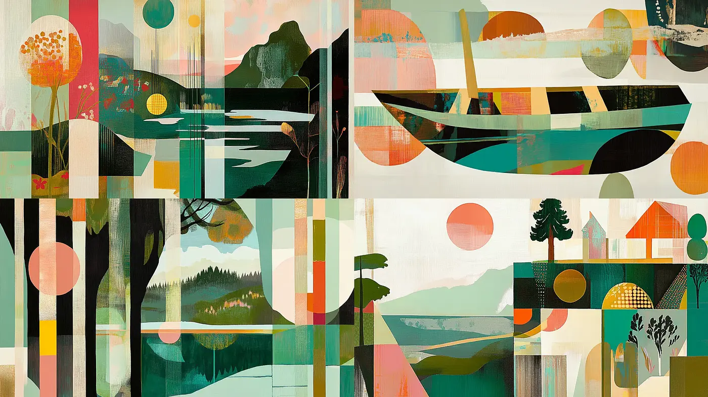 Serene Geometric Landscape Fusion - Midjourney sref style