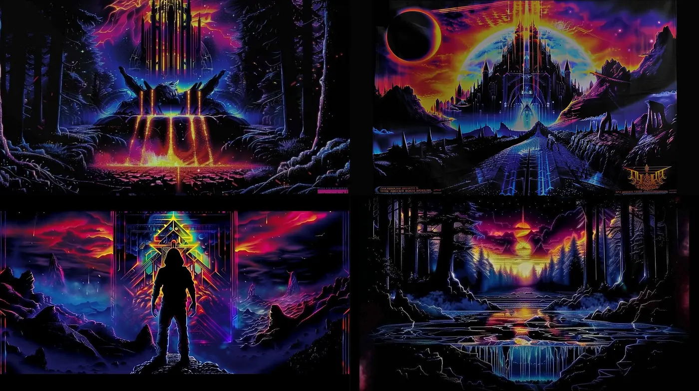 Synthwave Dreamscape Fusion with Retrofuturistic Neon Aesthetic - Midjourney sref style