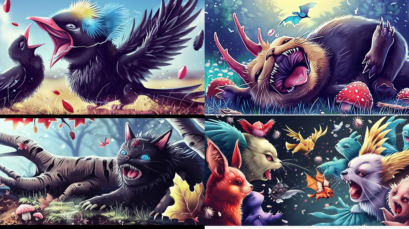 Fantastical Beastly Showcase: A Vivid and Dynamic Digital Art Extravaganza - Midjourney sref style