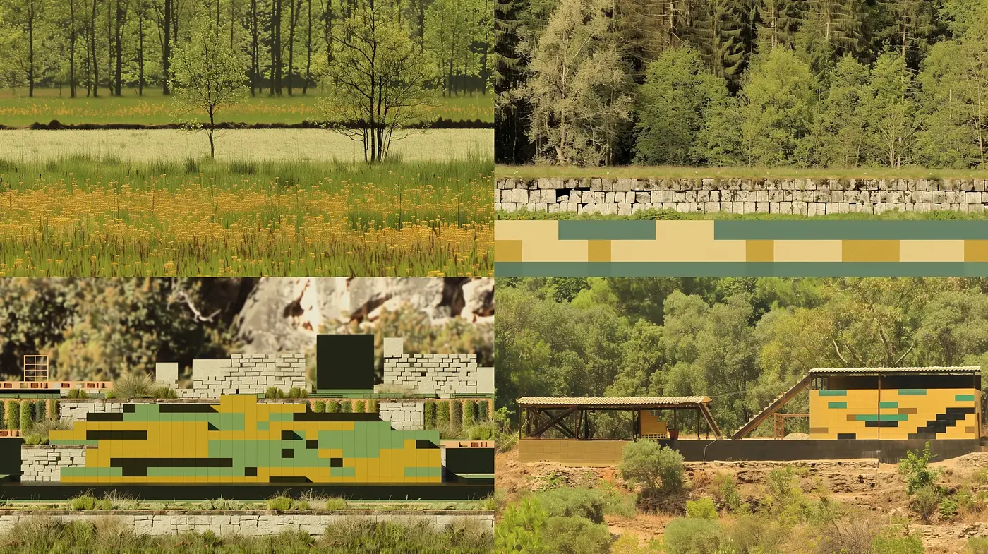 Earthen Tones Mosaic: A Blend of Pixelated Panache and Nature's Palette - Midjourney sref style